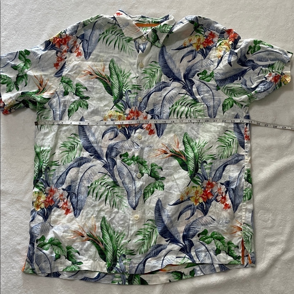 Tommy Bahama Tropical Print Shirt - Green and Orange Accents - Picture 9 of 13